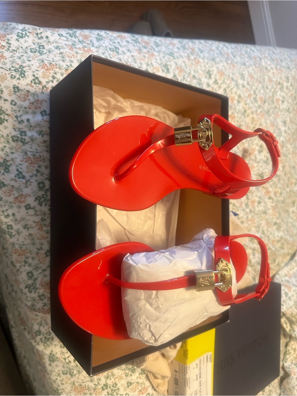 Louis Vuitton Red Logo-Embossed Sandals - Picture 3 of 3